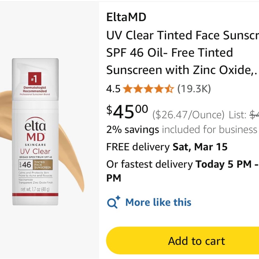 Elta MD UV Clear TINTED Broad-Spectrum Facial Sunscreen SPF 46 1.7 Oz New - Picture 2 of 16